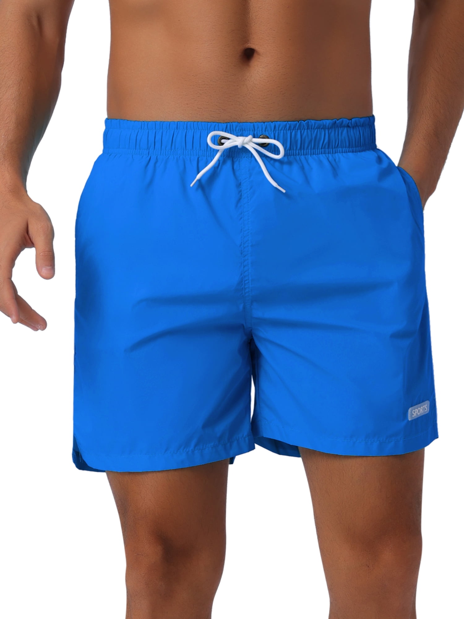 DARING DIVA Men's Summer Drawstring Elastic Waist Mesh Lining Solid Board Shorts 30 Blue