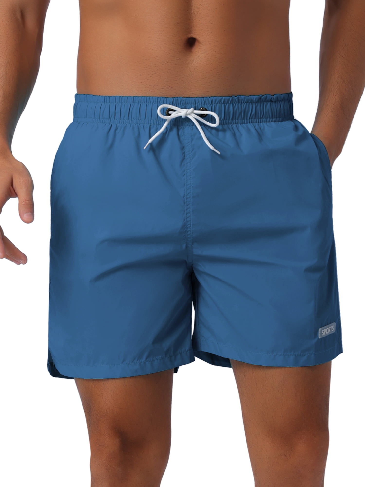 DARING DIVA Men's Summer Drawstring Elastic Waist Mesh Lining Solid Board Shorts 30 Navy Blue