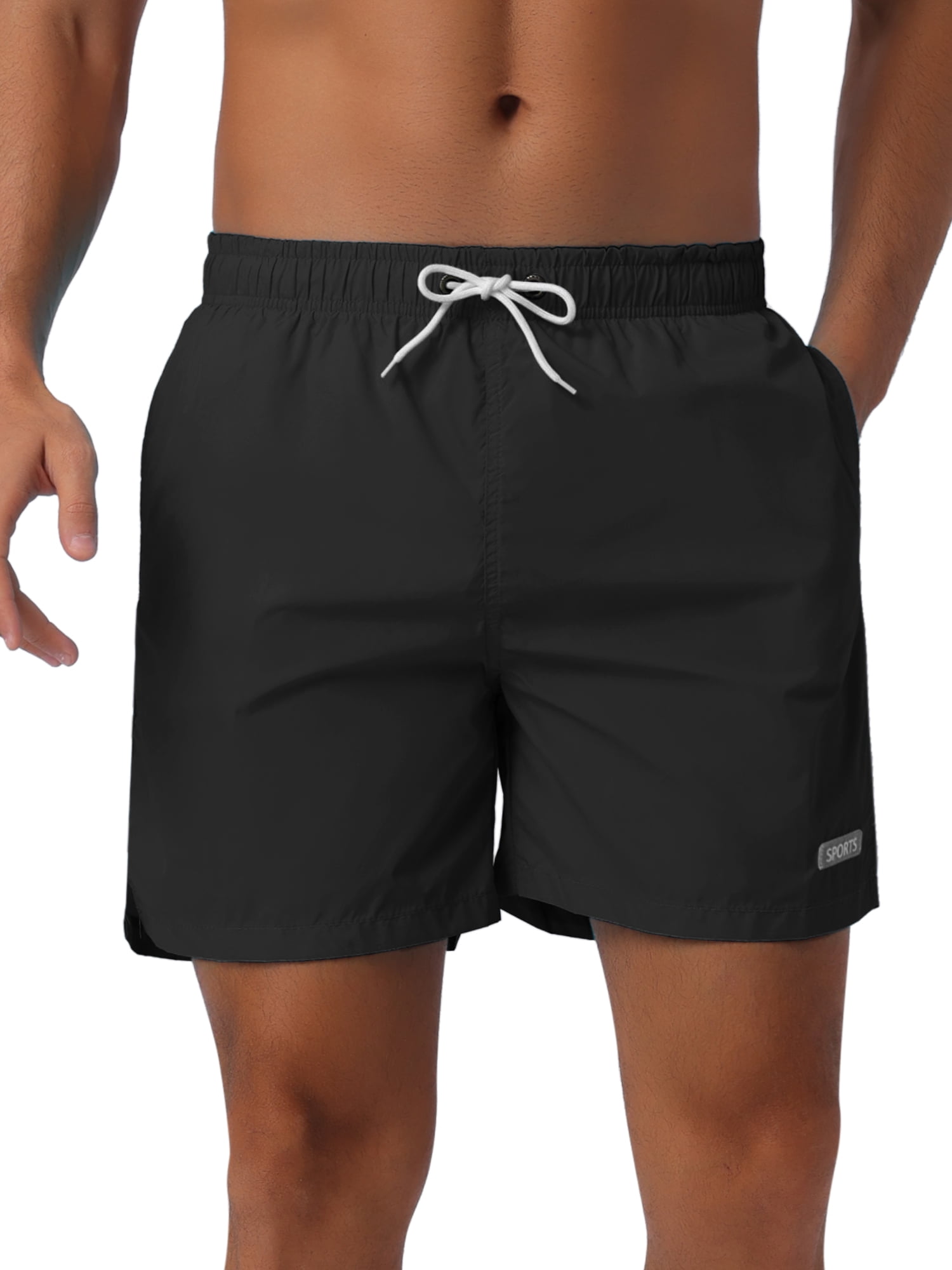 DARING DIVA Men's Summer Drawstring Elastic Waist Mesh Lining Solid Board Shorts 32 Black