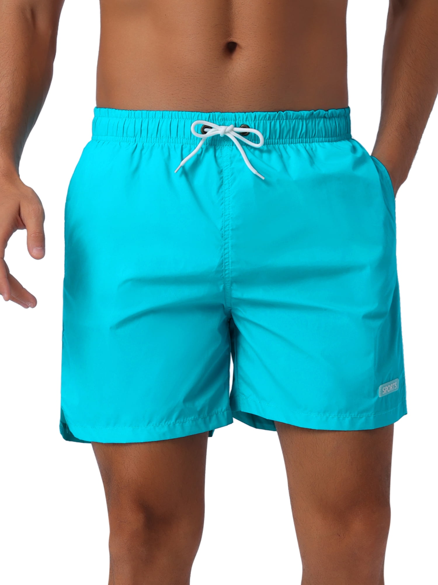 DARING DIVA Men's Summer Drawstring Elastic Waist Mesh Lining Solid Board Shorts 34 Light Blue