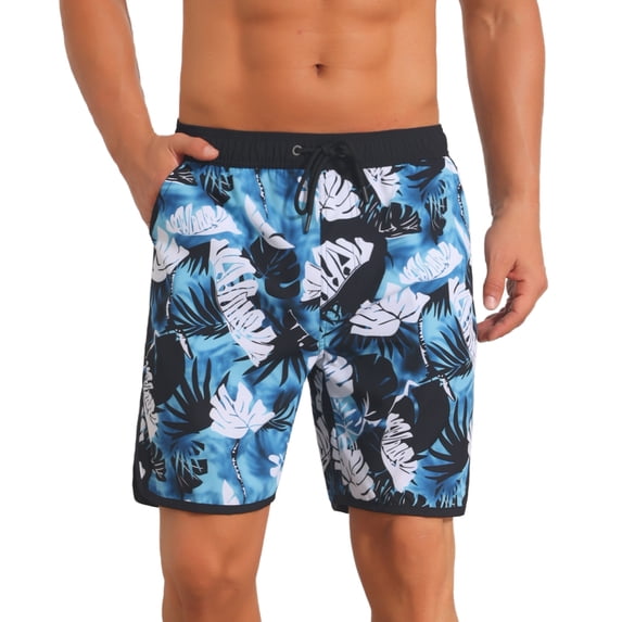 DARING DIVA Men's Swimming Elastic Liner Drawstring Beach Shorts with Pocket 36 Blue White