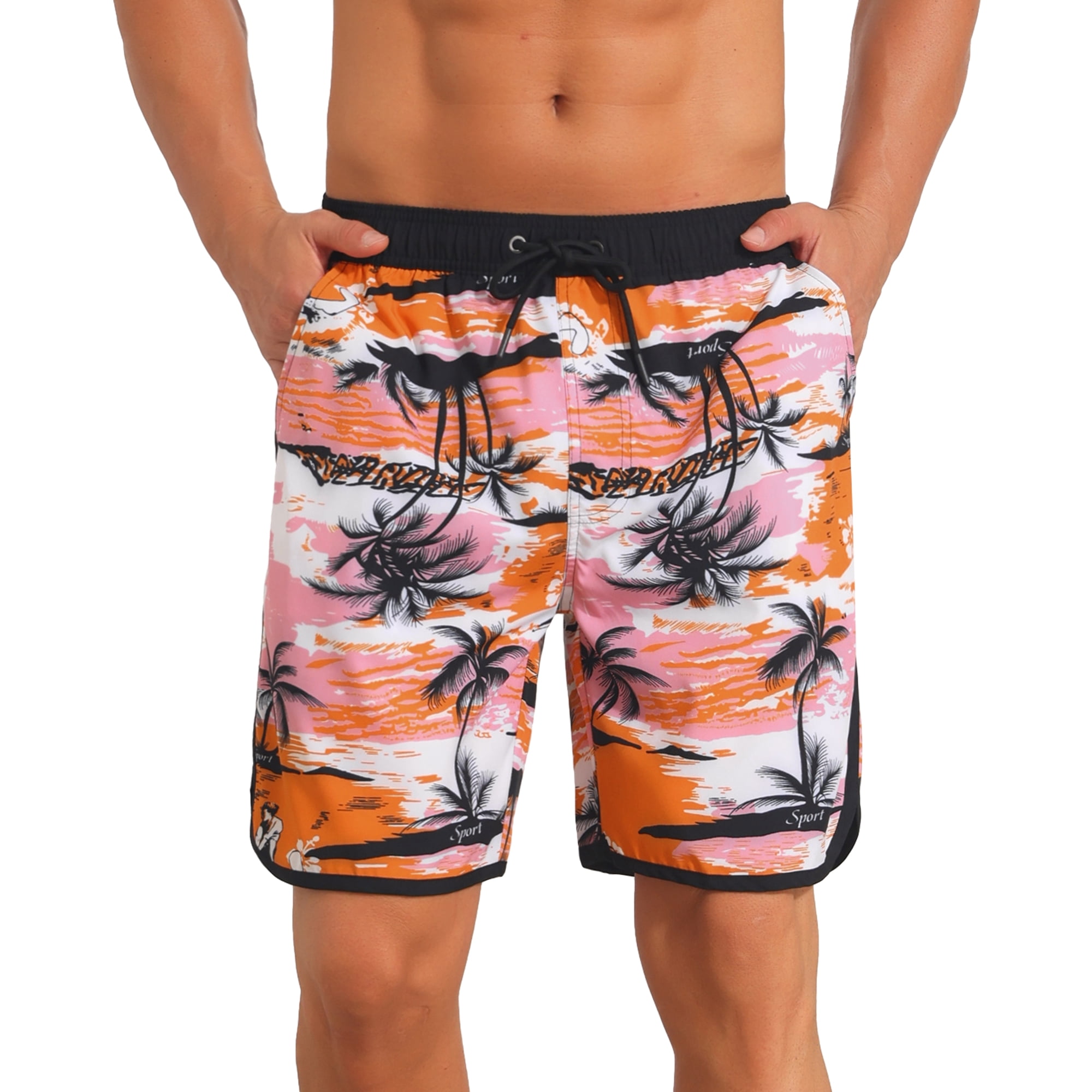 DARING DIVA Men's Swimming Elastic Liner Drawstring Beach Shorts with Pocket 36 Pink