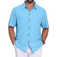 thumbnail image 1 of DARING DIVA Men's Texture Short Sleeve Button Down Casual Knitted Shirt M Light Blue, 1 of 7