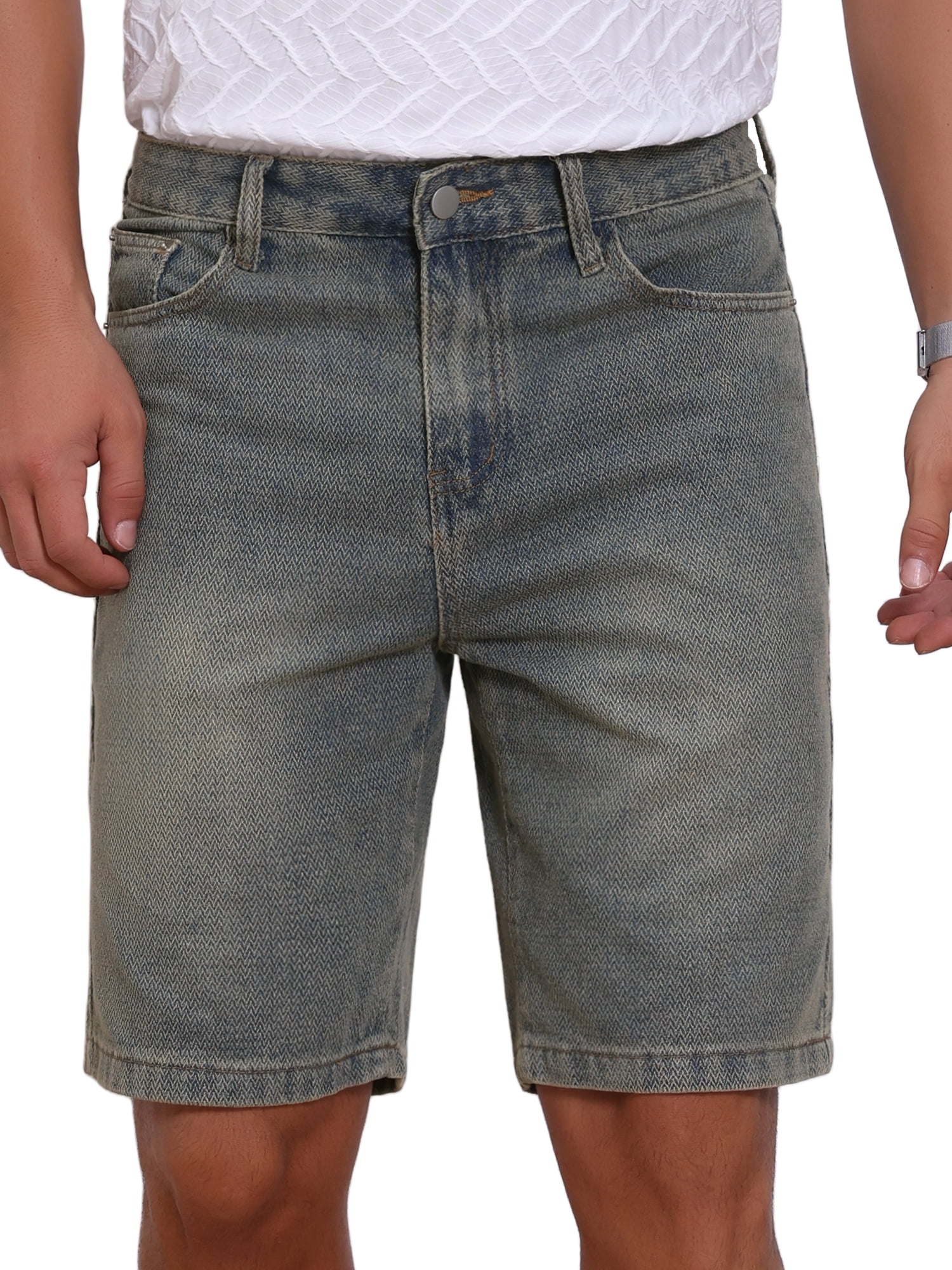 DARING DIVA Men's Textured Denim Above Knee Zipper Closure Jean Shorts 32 Retro Blue