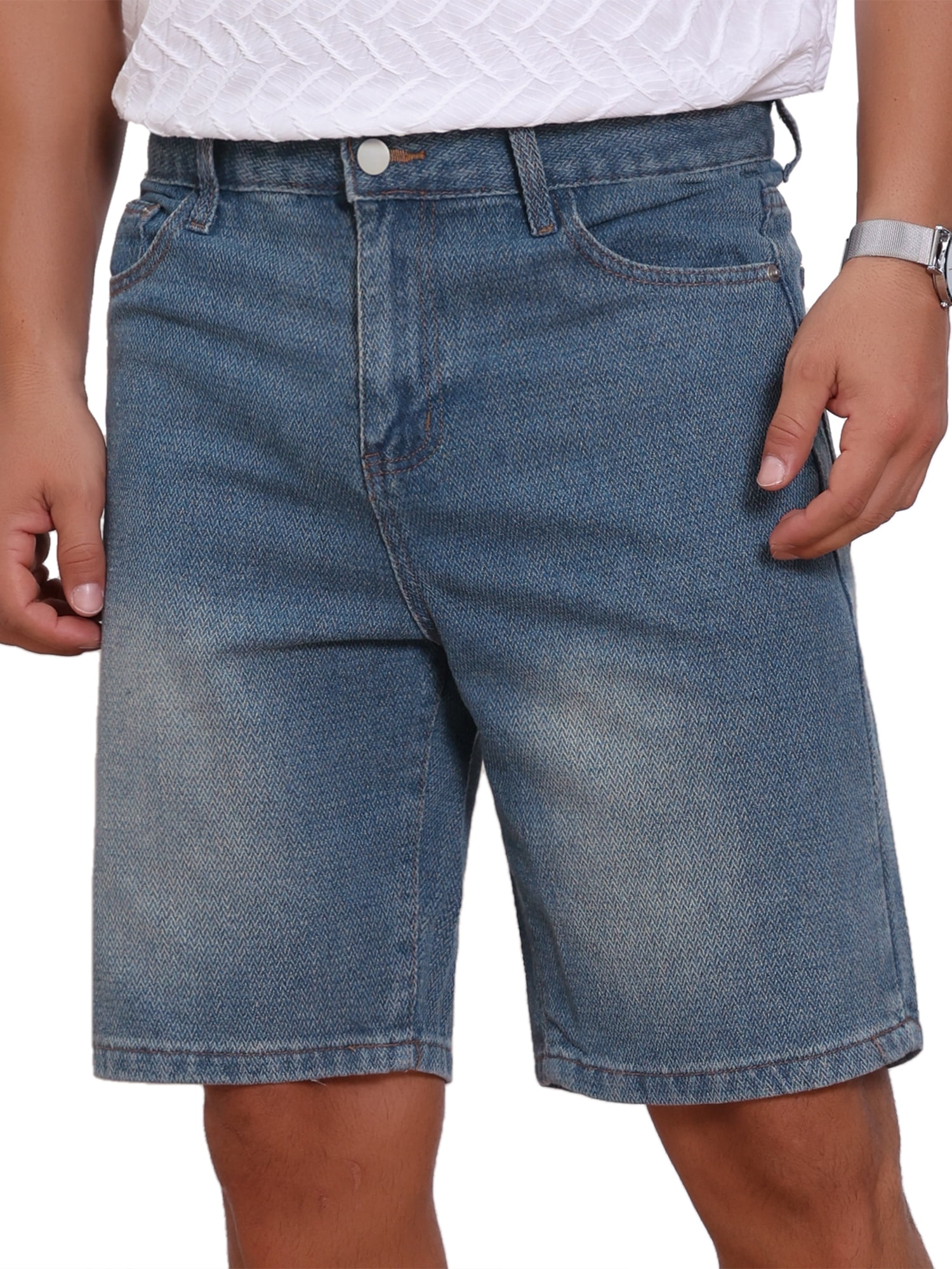 DARING DIVA Men's Textured Denim Above Knee Zipper Closure Jean Shorts 38 Dark Blue