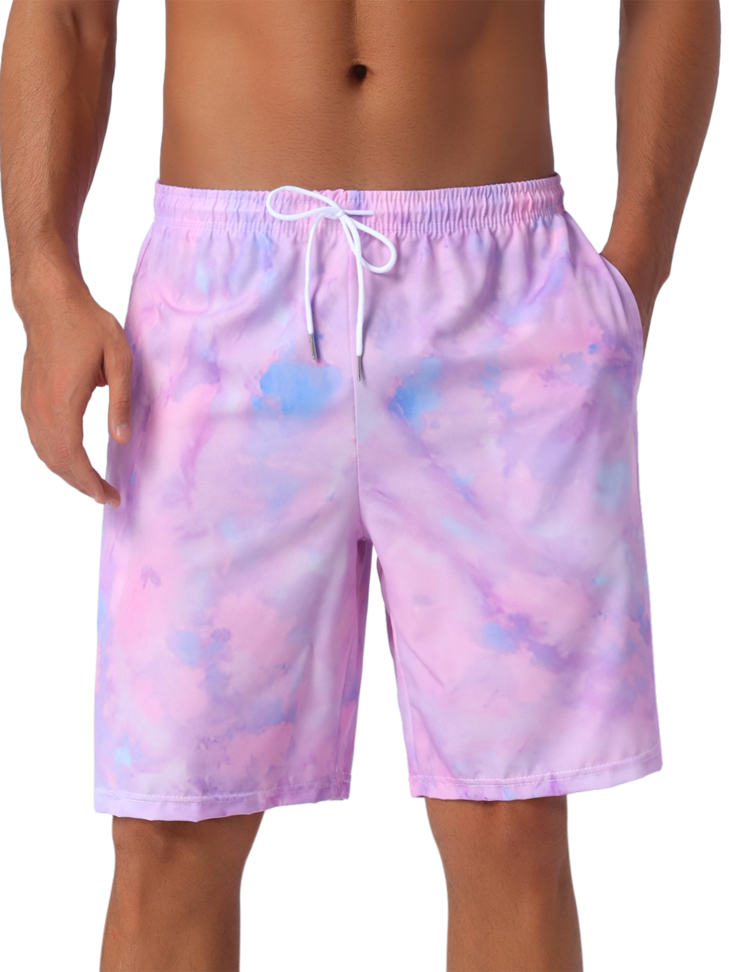 DARING DIVA Men's Tie-dyed Pattern Drawstring Elastic Waist Board Shorts 30 Purple Blue