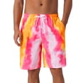 thumbnail image 1 of DARING DIVA Men's Tie-dyed Pattern Drawstring Elastic Waist Board Shorts 32 Pink Yellow, 1 of 6