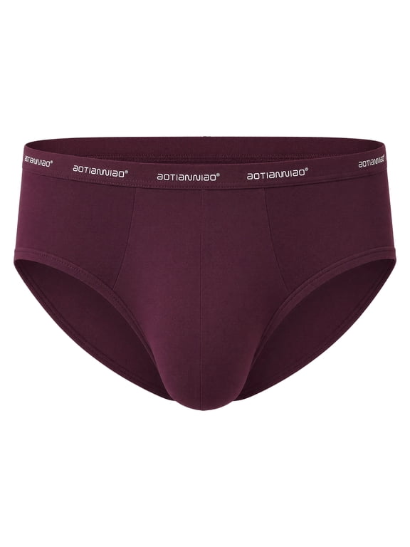 Men's Triangle Underwear Mid Waist Breathable Soft Briefs Burgundy 38