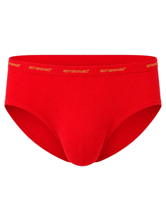 Men's Triangle Underwear Mid Waist Breathable Soft Daily Briefs Red 36