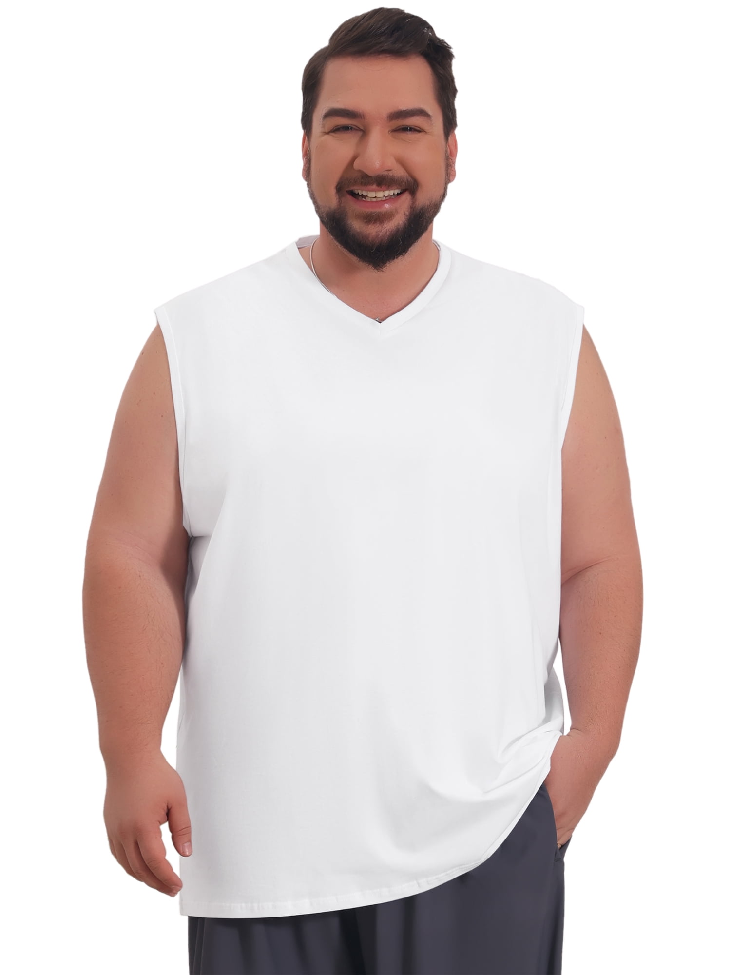 DARING DIVA Men's V-Neck Soft Breathable Sleeveless Undershirt Tank Top 3XL White