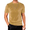 thumbnail image 1 of DARING DIVA Men's Velvet Crew Neck Short Sleeve Tee Tops Disco Velour T Shirts L Golden, 1 of 6