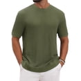 thumbnail image 1 of DARING DIVA Men's Waffle Short Sleeve Crew Neck Solid Knitted T-Shirt S Olive Green, 1 of 7