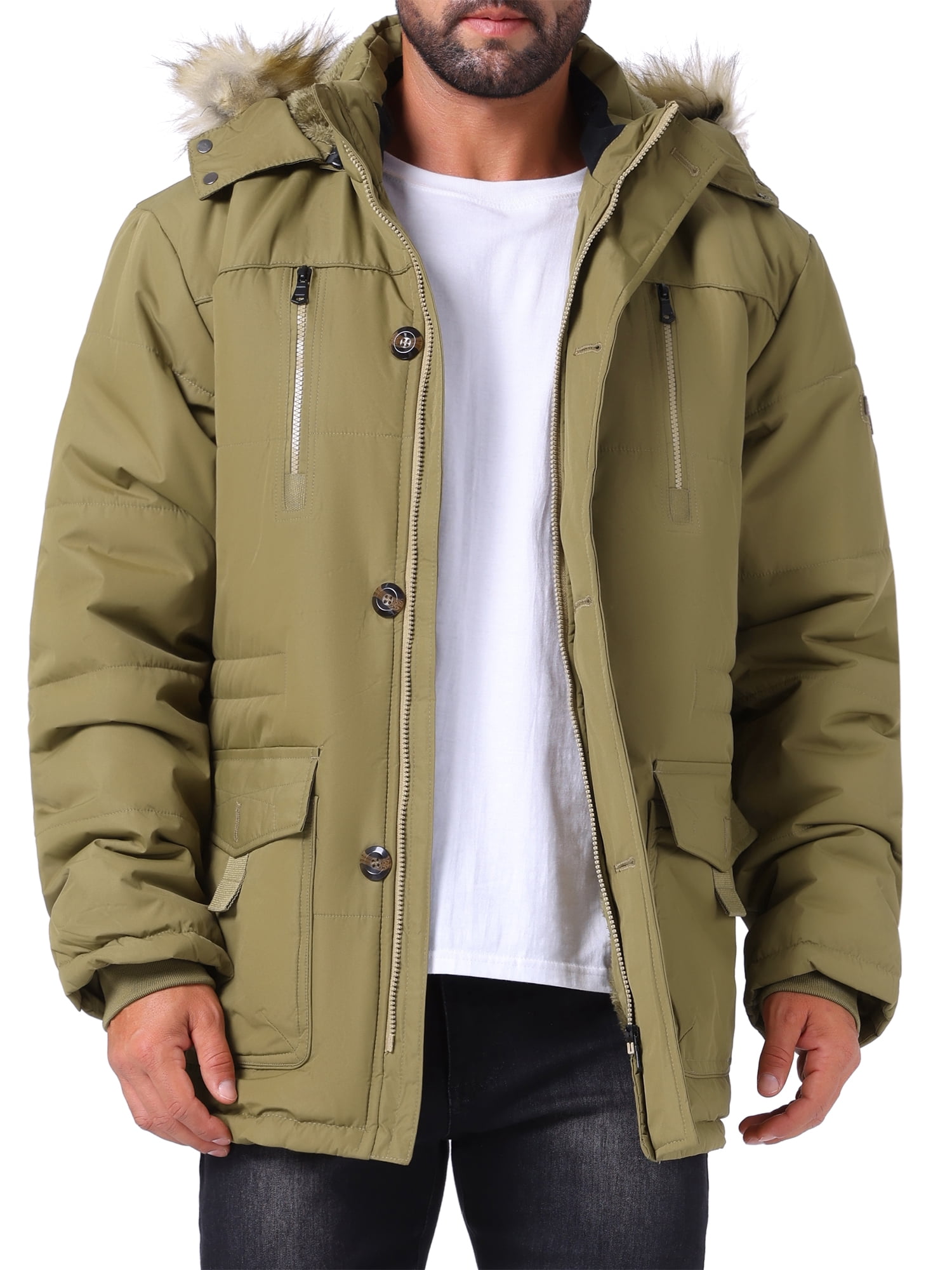 DARING DIVA Men's Warm Coat Fleece Lined Thicken Hooded Parka Jacket M Yellow Green