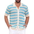 thumbnail image 1 of DARING DIVA Men's Wave Crochet Hollow Out Button Down Striped Shirts 2XL Blue, 1 of 7