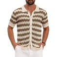 thumbnail image 1 of DARING DIVA Men's Wave Crochet Hollow Out Button Down Striped Shirts XL Brown, 1 of 7