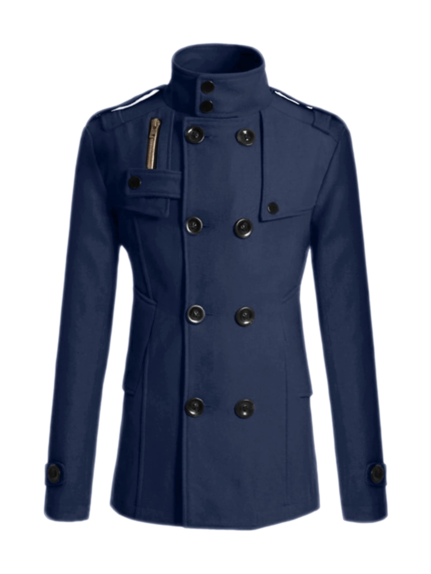 DARING DIVA Men's Winter Coat Stand Collar Double Breasted Pea Coats 2XL Navy Blue