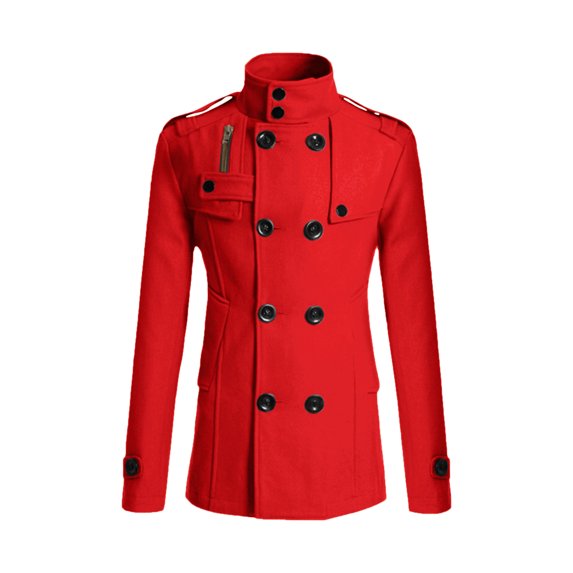 DARING DIVA Men's Winter Coat Stand Collar Double Breasted Pea Coats 2XL Red