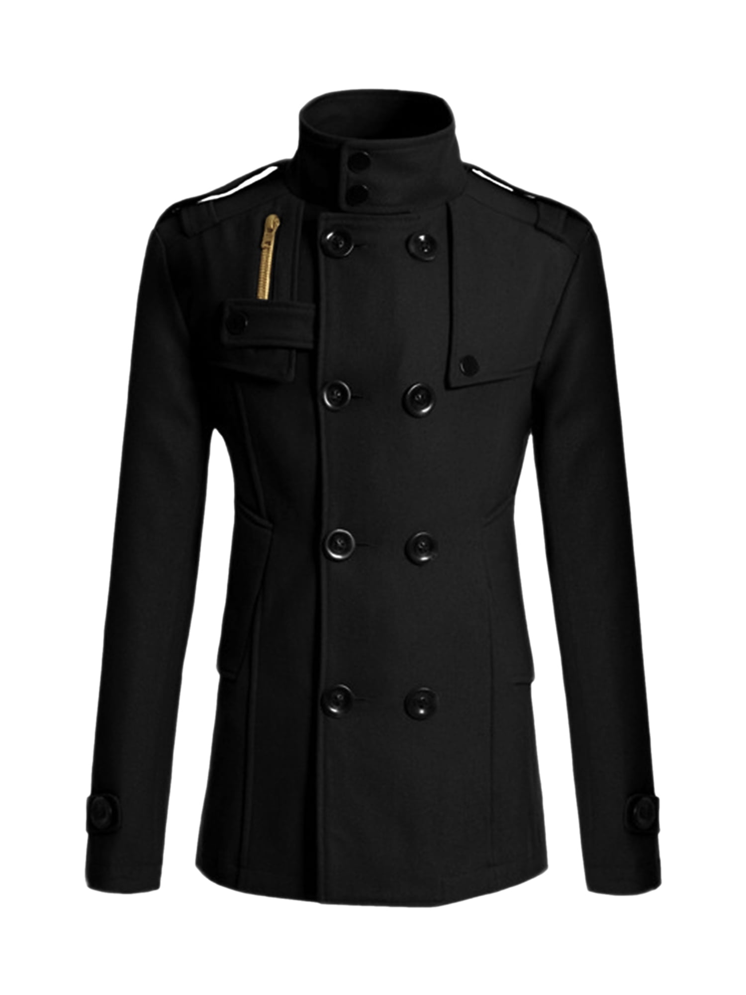 DARING DIVA Men's Winter Coat Stand Collar Double Breasted Pea Coats XL Black