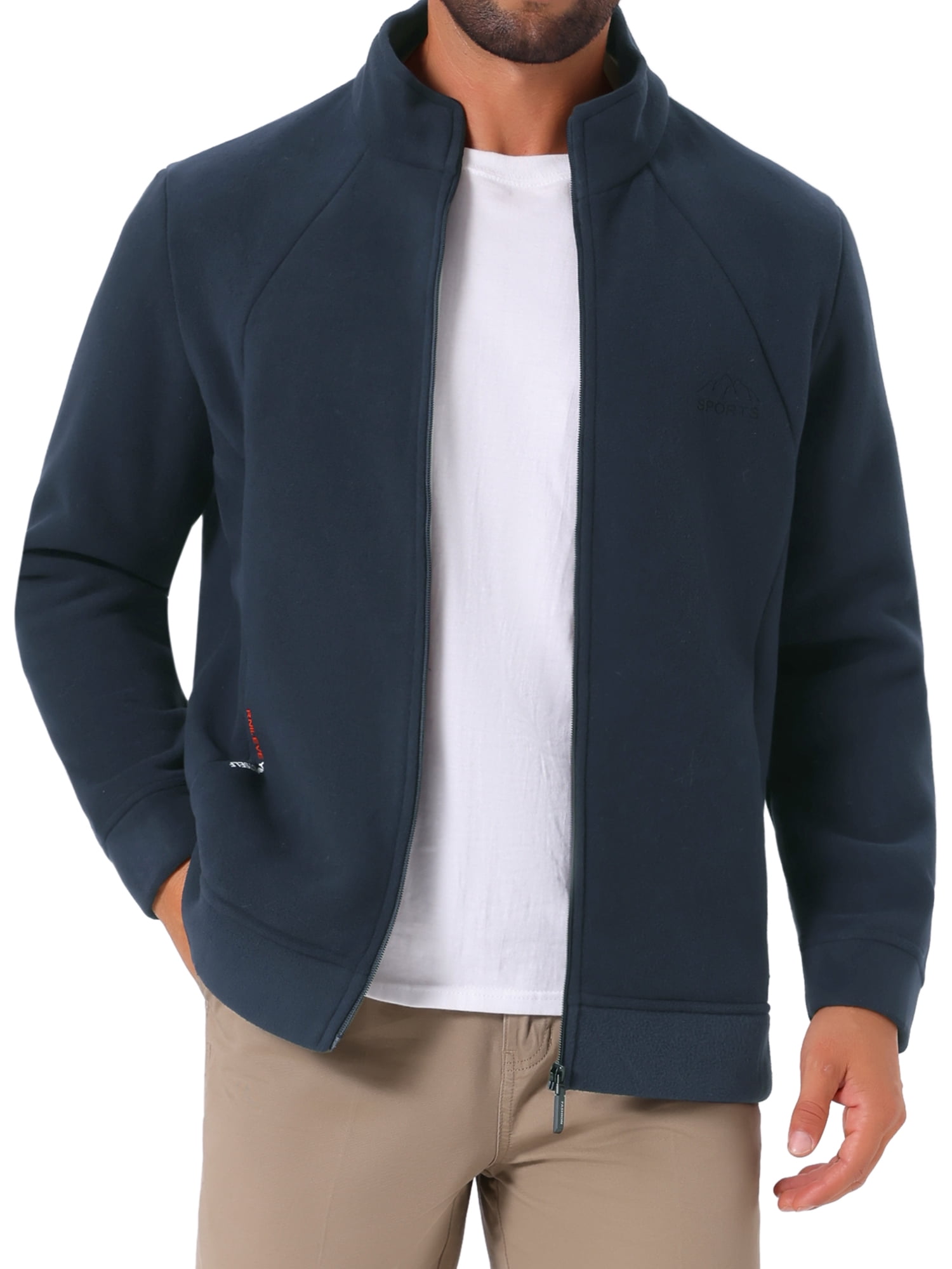 DARING DIVA Men's Winter Solid Stand Collar Zipper Soft Fleece Jacket L Blue