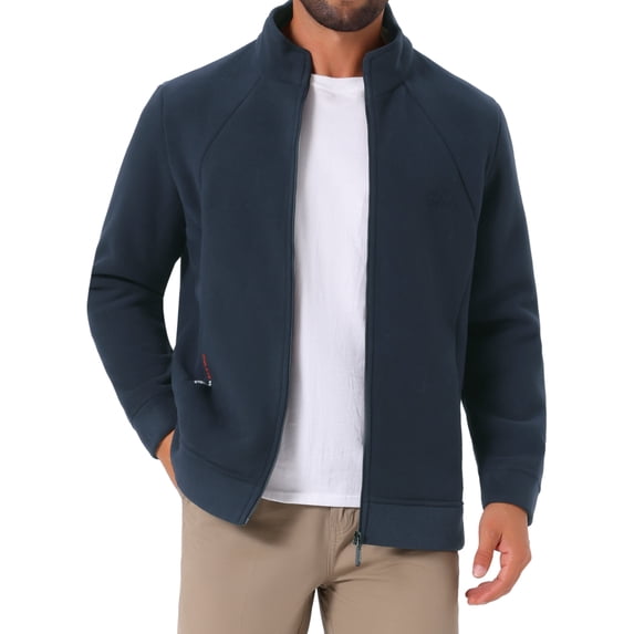 DARING DIVA Men's Winter Solid Stand Collar Zipper Soft Fleece Jacket L Blue