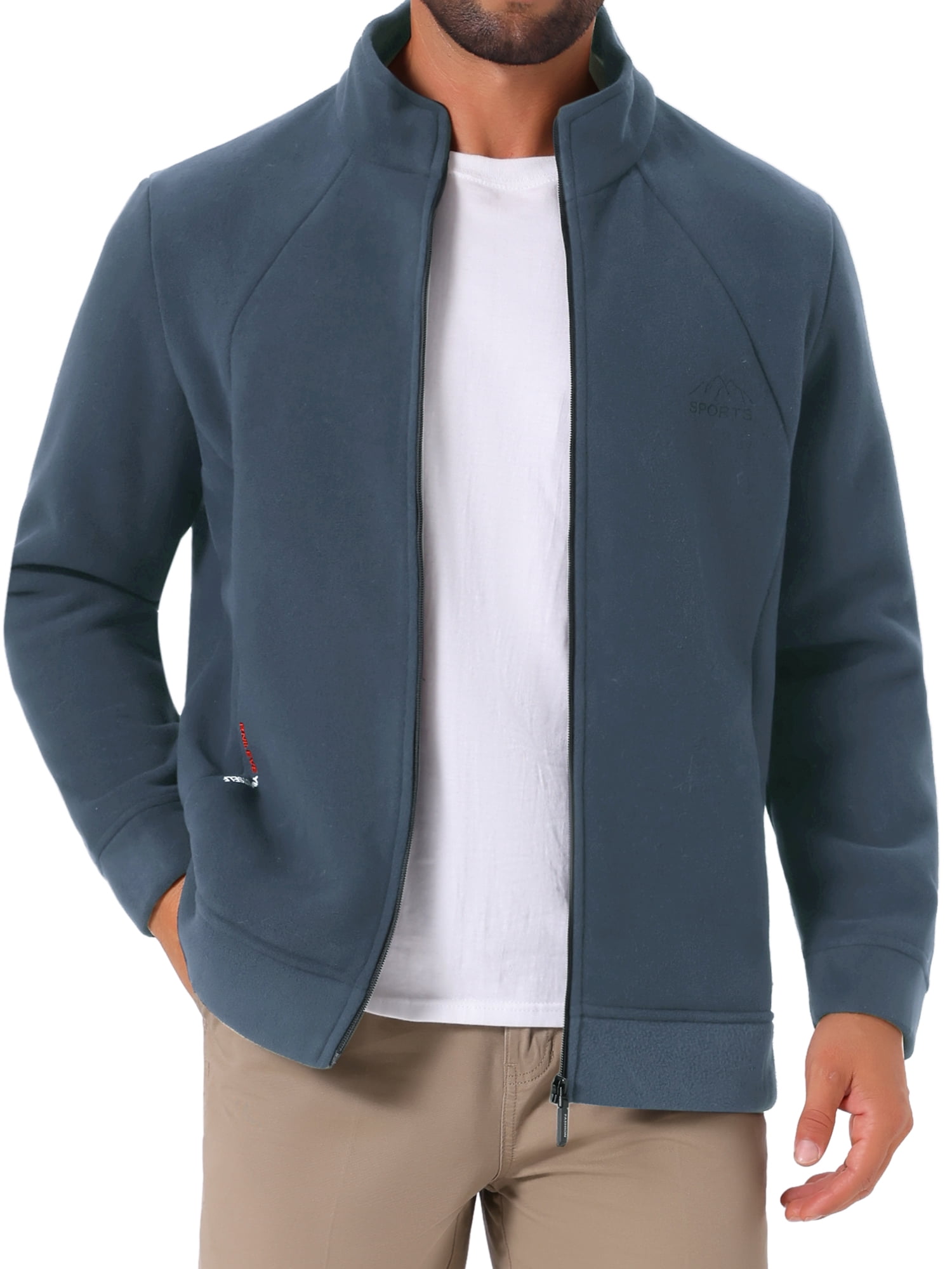 DARING DIVA Men's Winter Solid Stand Collar Zipper Soft Fleece Jacket L Gray
