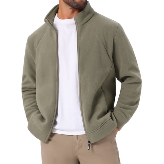 DARING DIVA Men's Winter Solid Stand Collar Zipper Soft Fleece Jacket M Khaki
