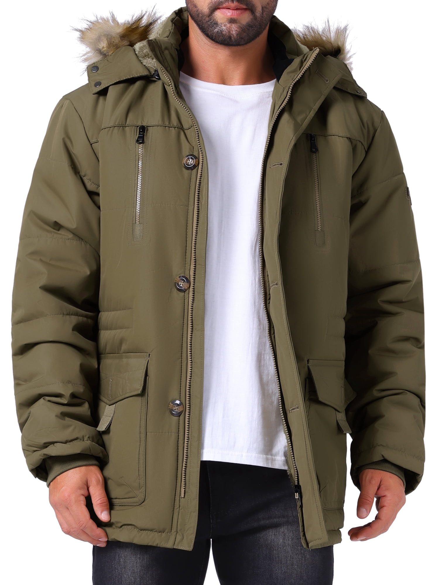 DARING DIVA Men's Winter Warm Coat Fleece Lined Thicken Hooded Parka Jacket XL Dark Green
