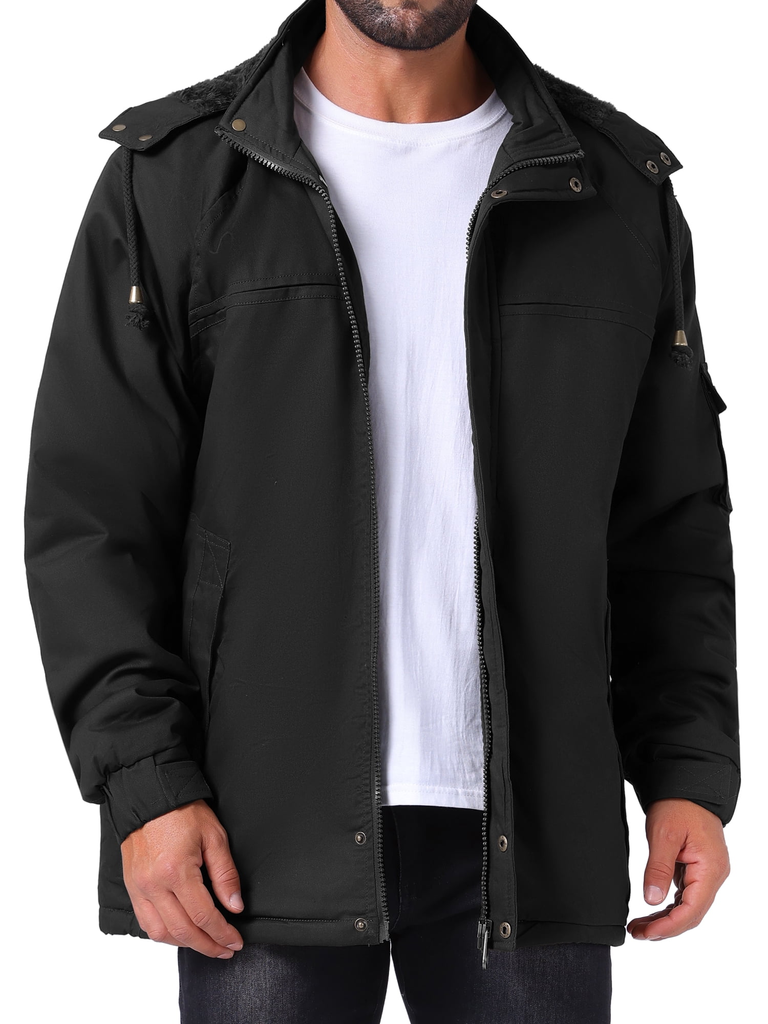 DARING DIVA Men's Winter Warm Fleece Lined Thicken Hooded Work Parka Jacket S Black