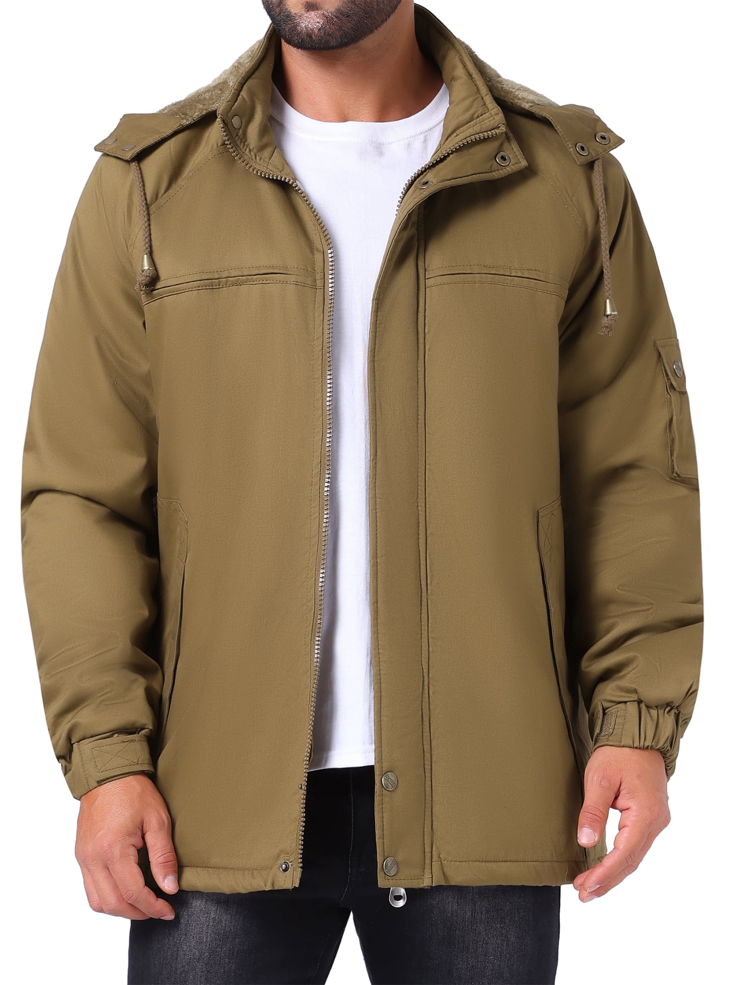 DARING DIVA Men's Winter Warm Fleece Lined Thicken Hooded Work Parka Jacket XL Khaki