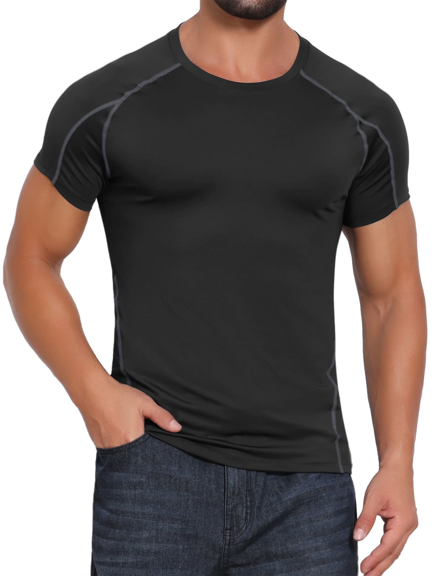 DARING DIVA Men's Workout Stretch Crew Neck Short Sleeve T-Shirt M Black