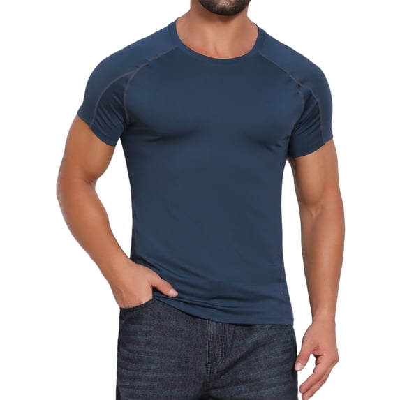 DARING DIVA Men's Workout Stretch Crew Neck Short Sleeve T-Shirt M Dark Blue