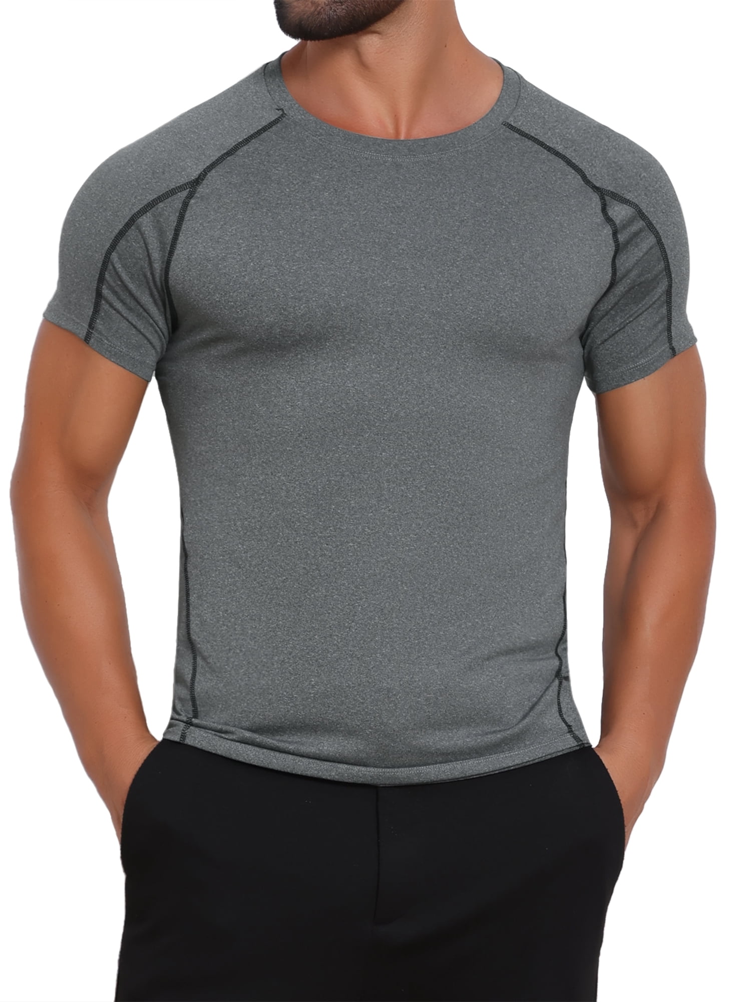 DARING DIVA Men's Workout Stretch Crew Neck Short Sleeve T-Shirt XL Gray