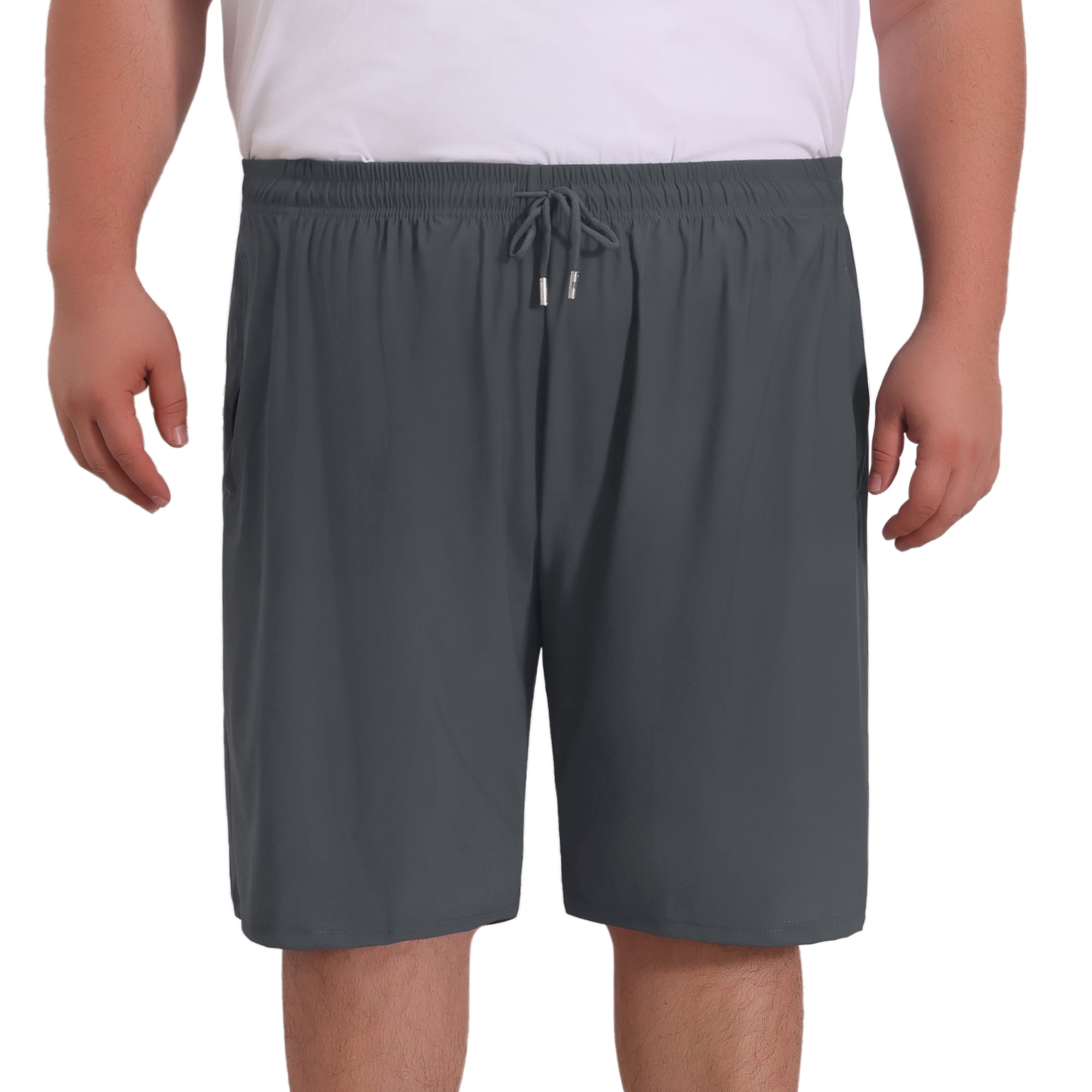 DARING DIVA Men's Zipper Pockets Above Knee Drawstring Waist Sport Shorts 4XL Gray