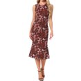 thumbnail image 1 of DARING DIVA Mesh Floral Sleeveless Crew Neck Cocktail Midi Dress XS Burgundy, 1 of 6