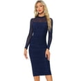 thumbnail image 1 of DARING DIVA Mesh Ruch Elegant Cocktail Bodycon Dress L Navy Blue, 1 of 6