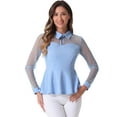 thumbnail image 1 of DARING DIVA Mesh Sheer Keyhole Peplum Top XL Light Blue, 1 of 6