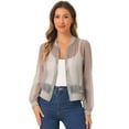 thumbnail image 1 of DARING DIVA Mesh Sheer See Through Long Sleeve Zip Up Bomber Jacket M Gray, 1 of 6
