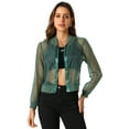 thumbnail image 1 of DARING DIVA Mesh Sheer See Through Long Sleeve Zip Up Bomber Jacket S Green, 1 of 6