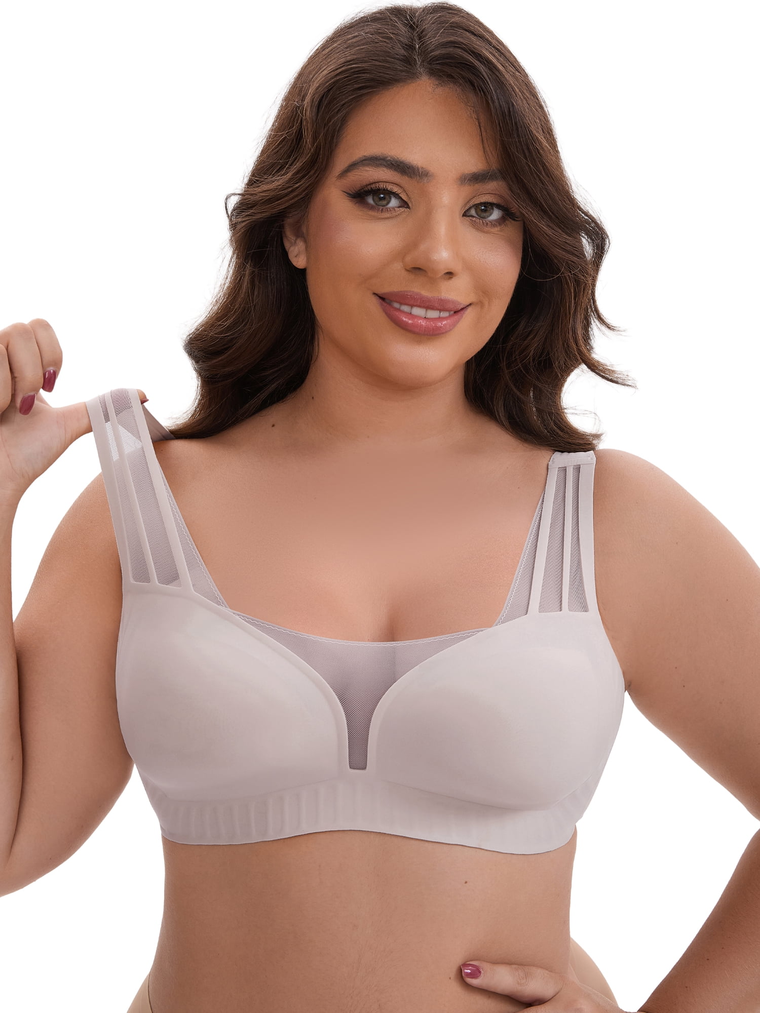 DARING DIVA Mesh Wireless Push Up Wide Straps V-Neck Lightweight Bra XL Purple