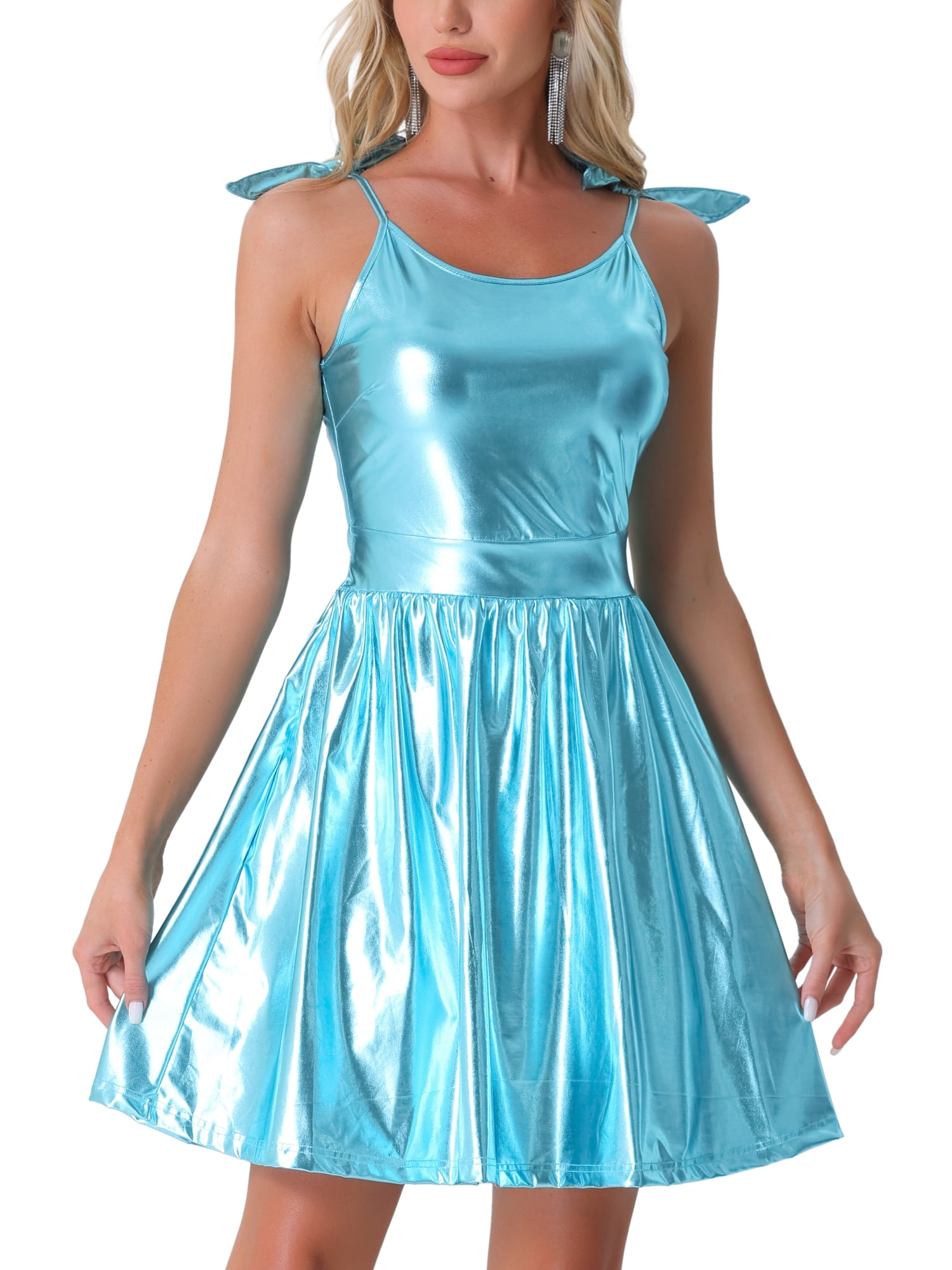 DARING DIVA Metallic A-Line Sleeveless Spaghetti Straps Mini Dress M ...