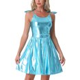 thumbnail image 1 of DARING DIVA Metallic A-Line Sleeveless Spaghetti Straps Mini Dress XS Blue, 1 of 6
