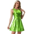 thumbnail image 1 of DARING DIVA Metallic Round Neck High Waist Fit and Flare Dress XS Shiny Green, 1 of 6