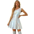 thumbnail image 1 of DARING DIVA Metallic Sleeveless Disco Holographic Dress S Silver, 1 of 6
