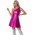 thumbnail image 1 of DARING DIVA Metallic Sleeveless Disco Holographic Dress XS Fuschia, 1 of 6