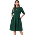 thumbnail image 1 of DARING DIVA Midi Boat Neck Short Sleeves A-Line Office Dress M Dark Green, 1 of 6