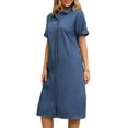 thumbnail image 1 of DARING DIVA Midi Denim Short Sleeve Button Down Tunic Jean Dress S Blue, 1 of 7
