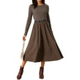 thumbnail image 1 of DARING DIVA Midi Dress Crewneck Long Sleeve Flowy Dress S Coffee, 1 of 6