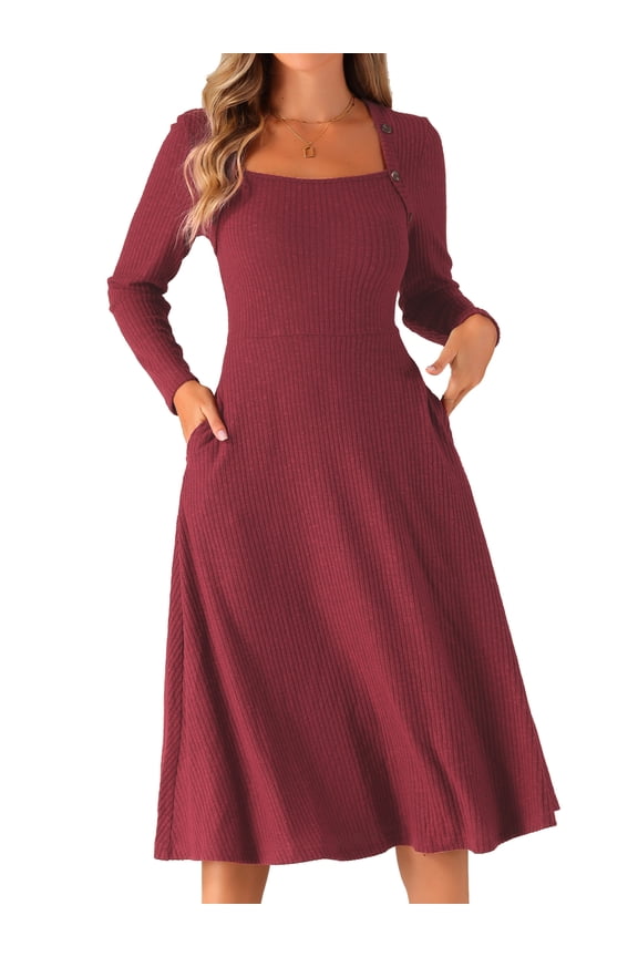 Midi Pullover Knit Sweater Dress L Burgundy