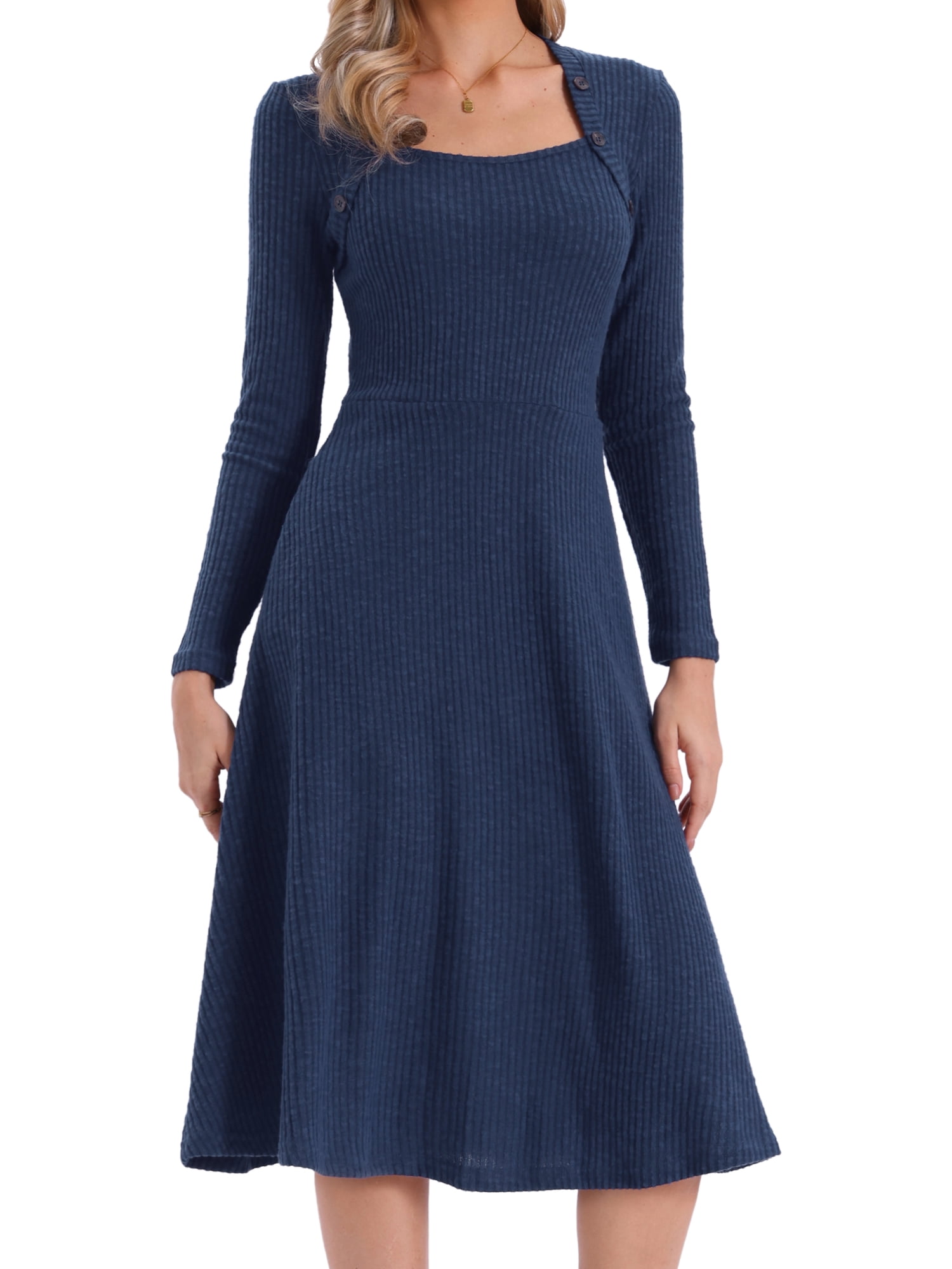 DARING DIVA Midi Pullover Knit Sweater Dress L Deep Blue