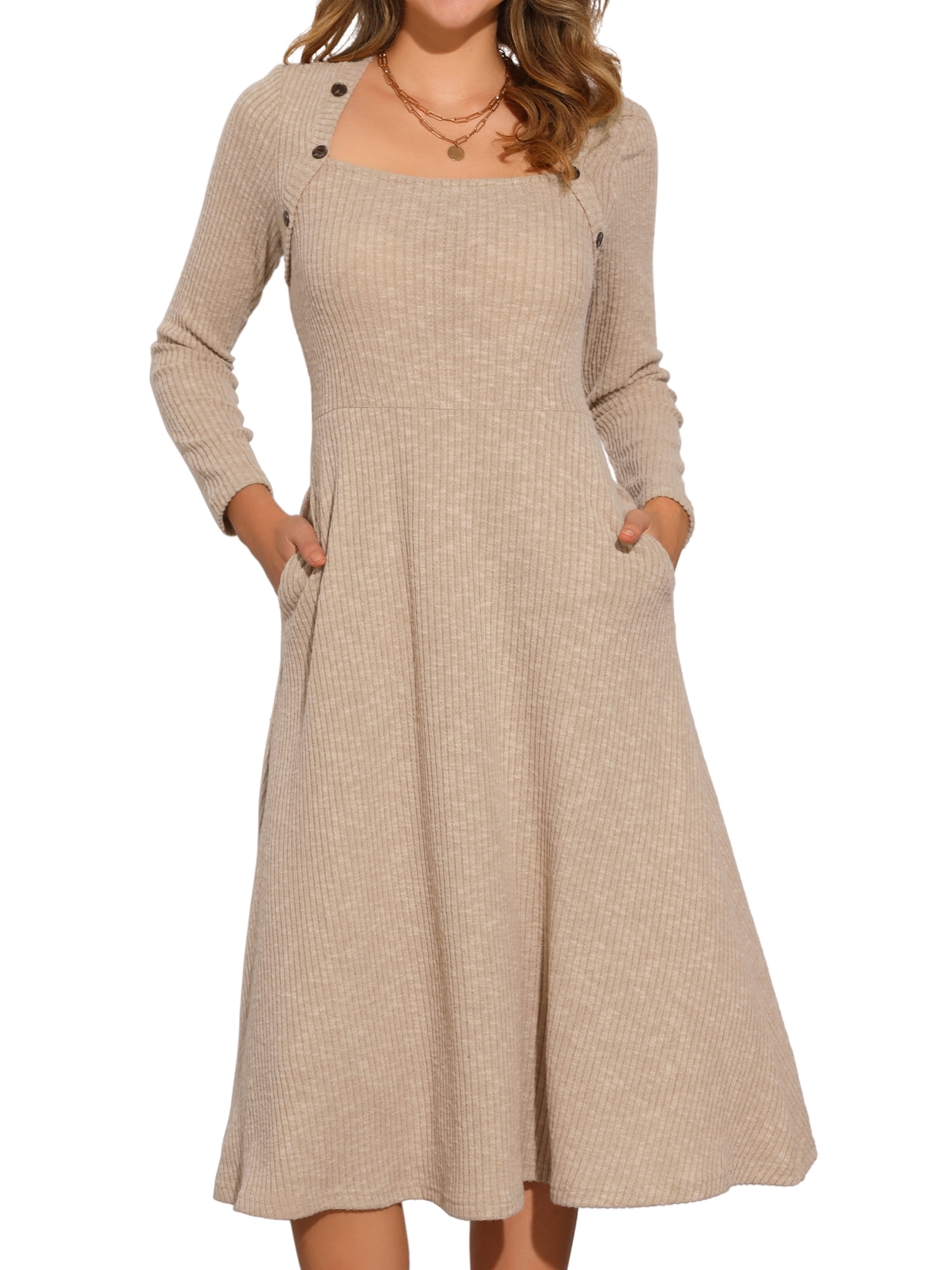 DARING DIVA Midi Pullover Knit Sweater Dress XL Light Khaki